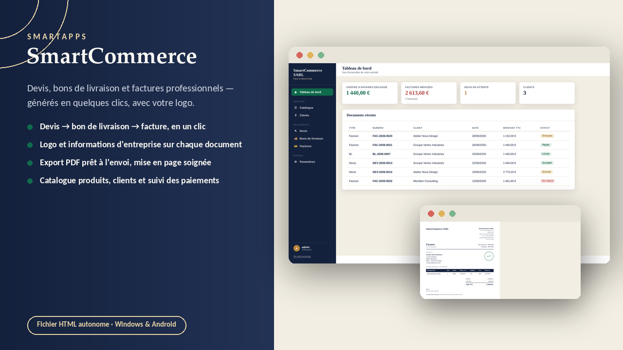 Apercu SmartCommerce - Devis Factures BL SmartApps