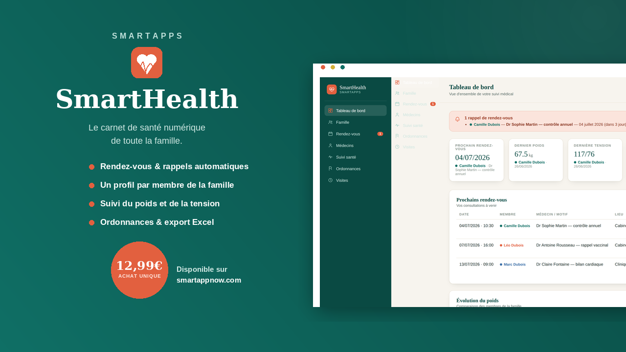 Apercu SmartHealth - Suivi médical SmartApps
