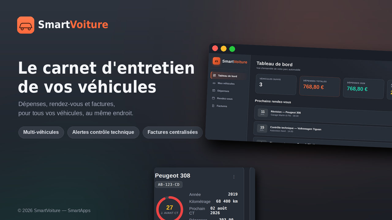 Aperçu SmartVoiture - Entretien véhicules SmartApps